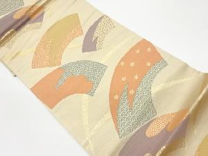 リサイクル　地紙に芝草・古典柄模様織出し袋帯